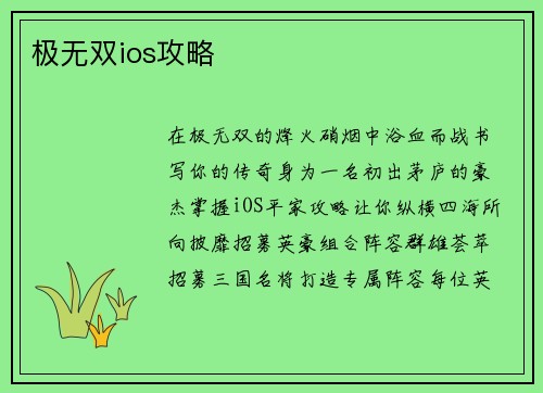 极无双ios攻略